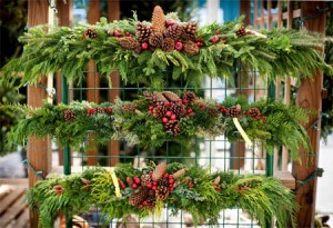 Live balsam fir swags and Hand-made live christmas wreaths at Homestead Garden Center, Williamsburg